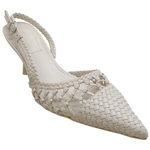 Jonathan Simkhai Ivory Leather Open Weave Slingback Pumps